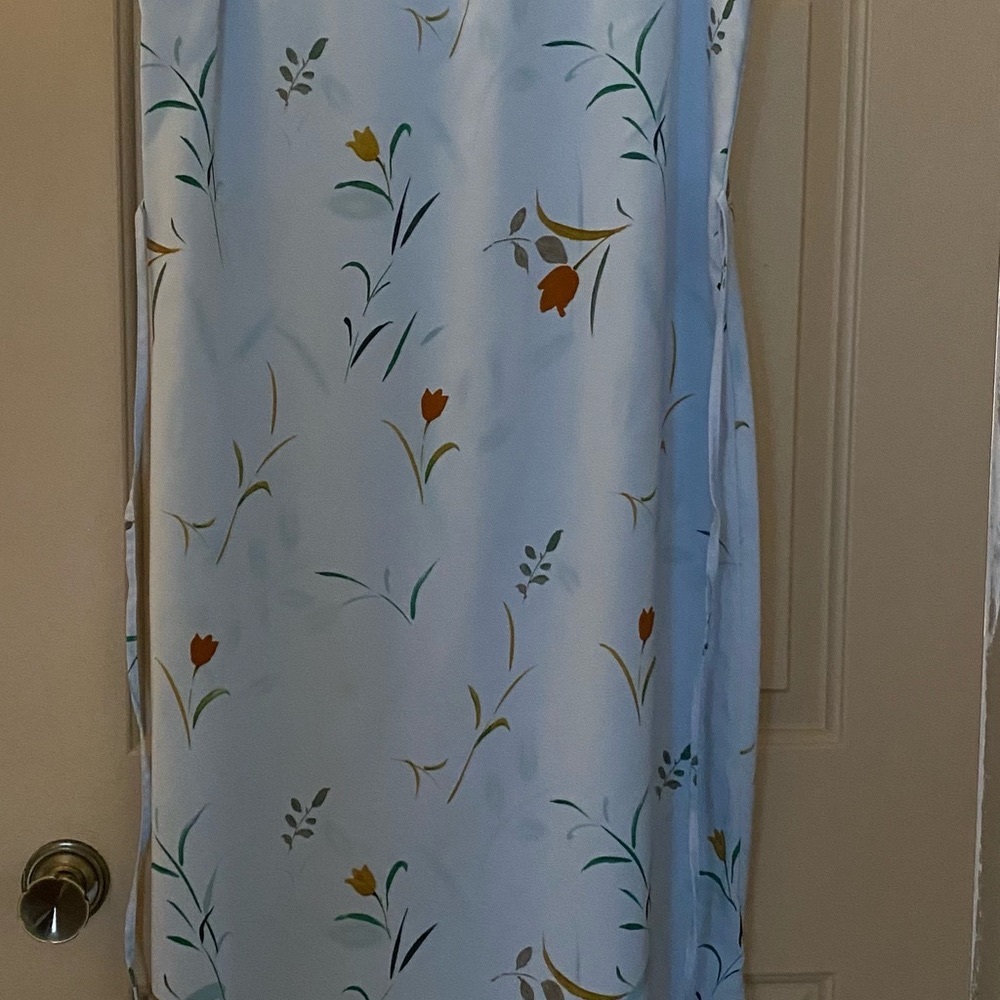 Spago Floral  Maxi Dress - Blue with Slit on side W tie-Length 47 inches